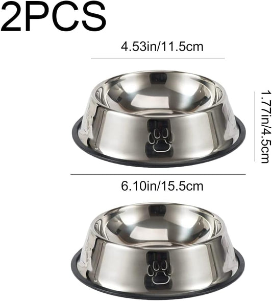 2 Pieces Cat Bowls Stainless Steel Cat Feeding Bowls Non-Slip Cat Food Bowls for Small Pet Cats and Dogs