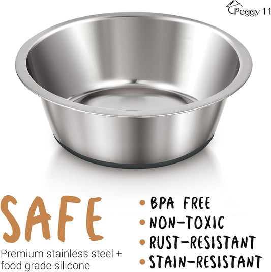 PEGGY11 Deep Stainless Steel Dog Bowls, 2 US Cup Each, 2-Pack
