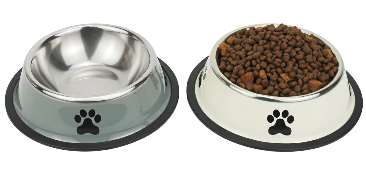Stainless Steel Dog Bowls, Food and Water Non Slip Anti Skid Stackable Pet Puppy Dishes for Small, Medium and Large Dogs (2 Pack)