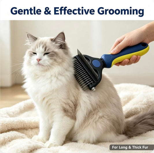 2-in-1 Pet Grooming Comb, Undercoat Rake & Deshedding Brush for Dogs&Cats