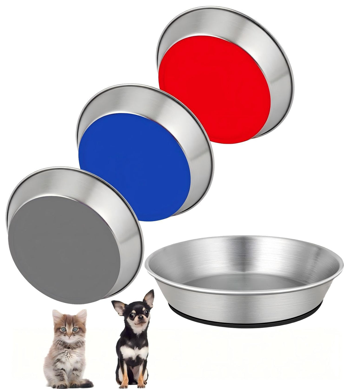 2 Pack 304 Stainless Steel 6" Shallow Wide Cat Bowls for Food and Water