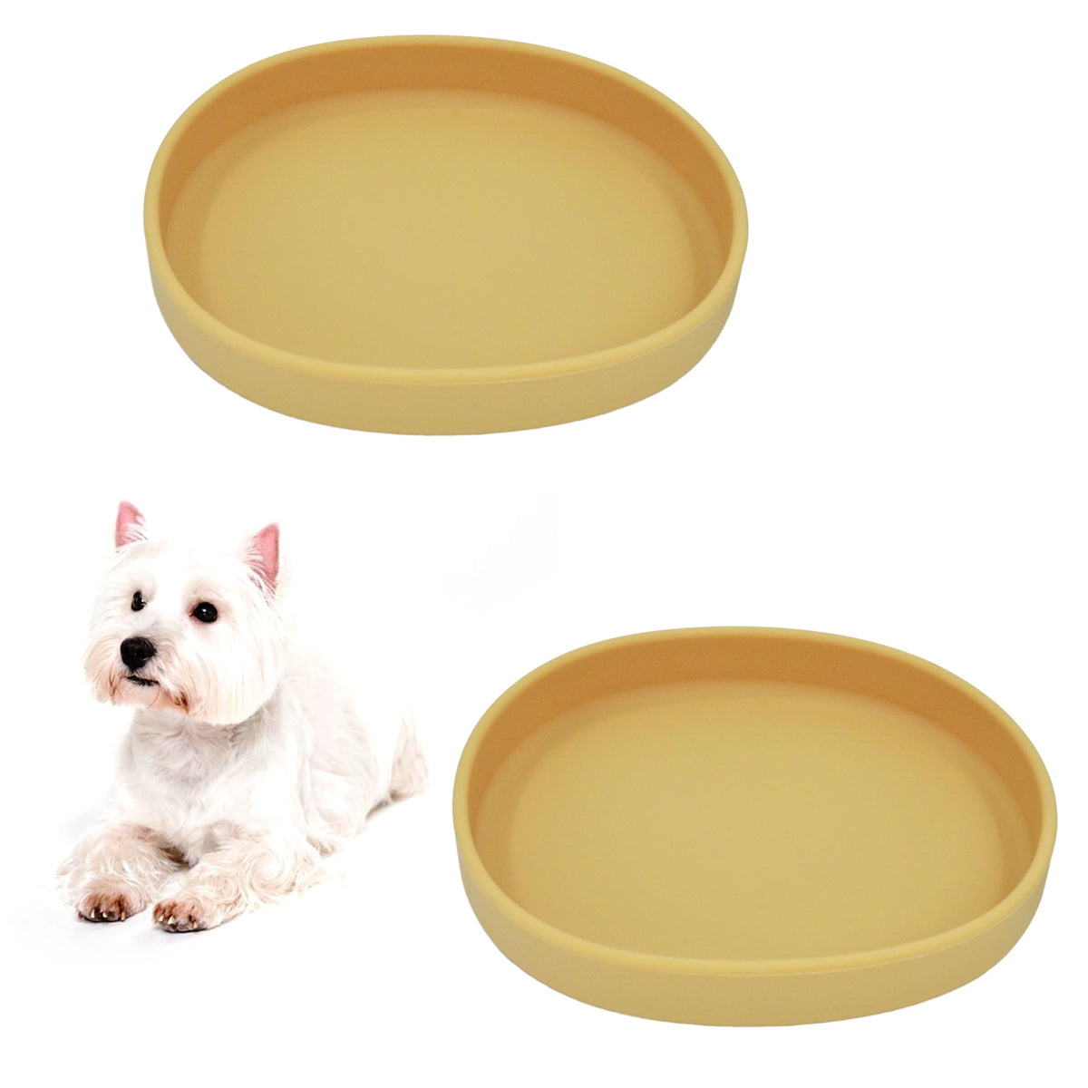 Silicone Cat Dog Bowls, Non Slip Dog Food Cat Feeding Plates, Pet Drinking Bowl for Dry and Wet Food, 10 OZ/330ML Water Bowl for Small Pets 2PCS (Yellow)