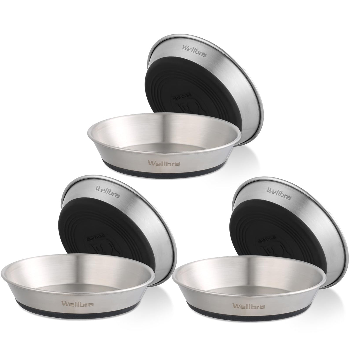 Cat Bowls, 304 Stainless Steel Non-Slip Wide Shallow, 4 Pack