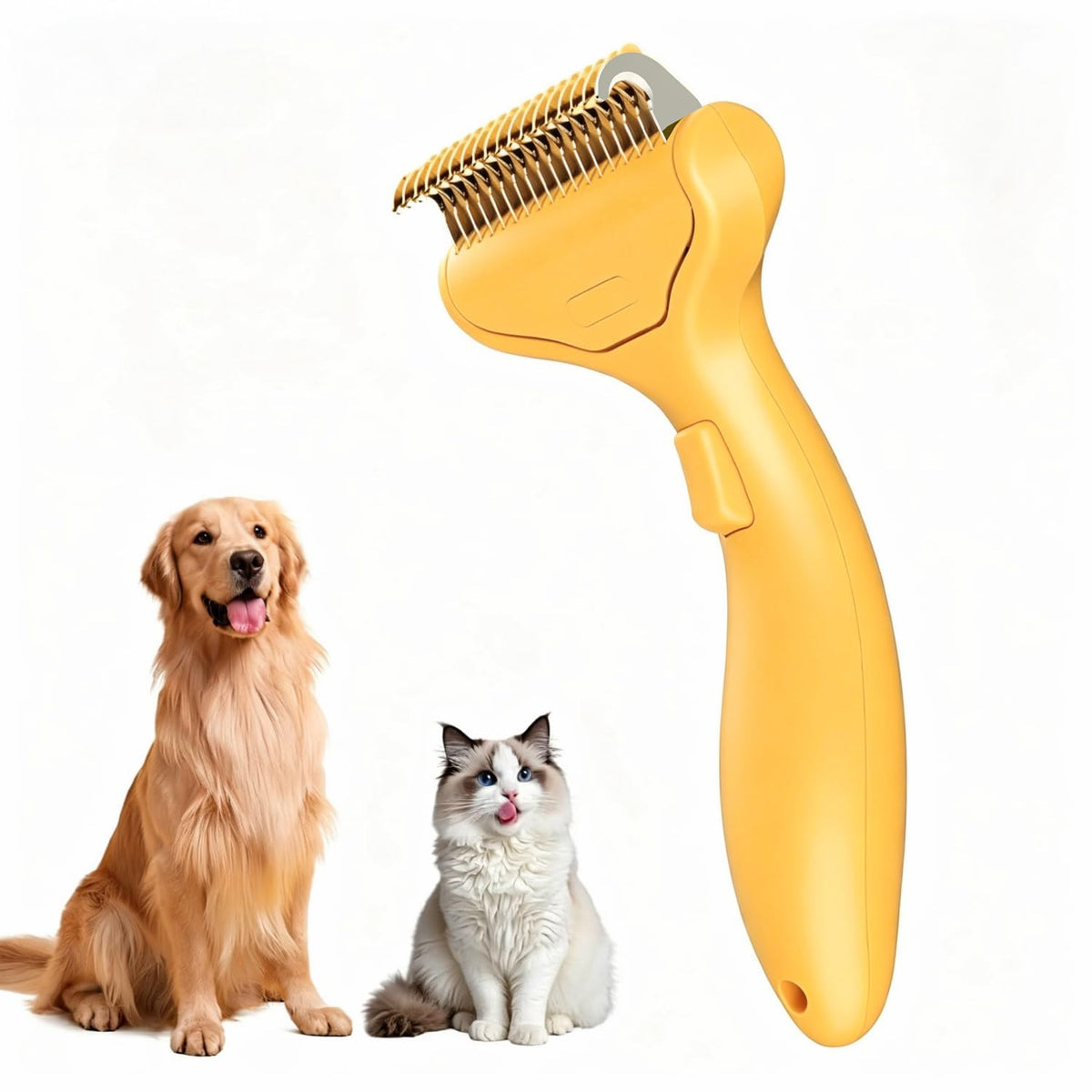 Undercoat Rake for Dogs & Cats, Self‑Clean Deshedding Brush, Dematting Comb