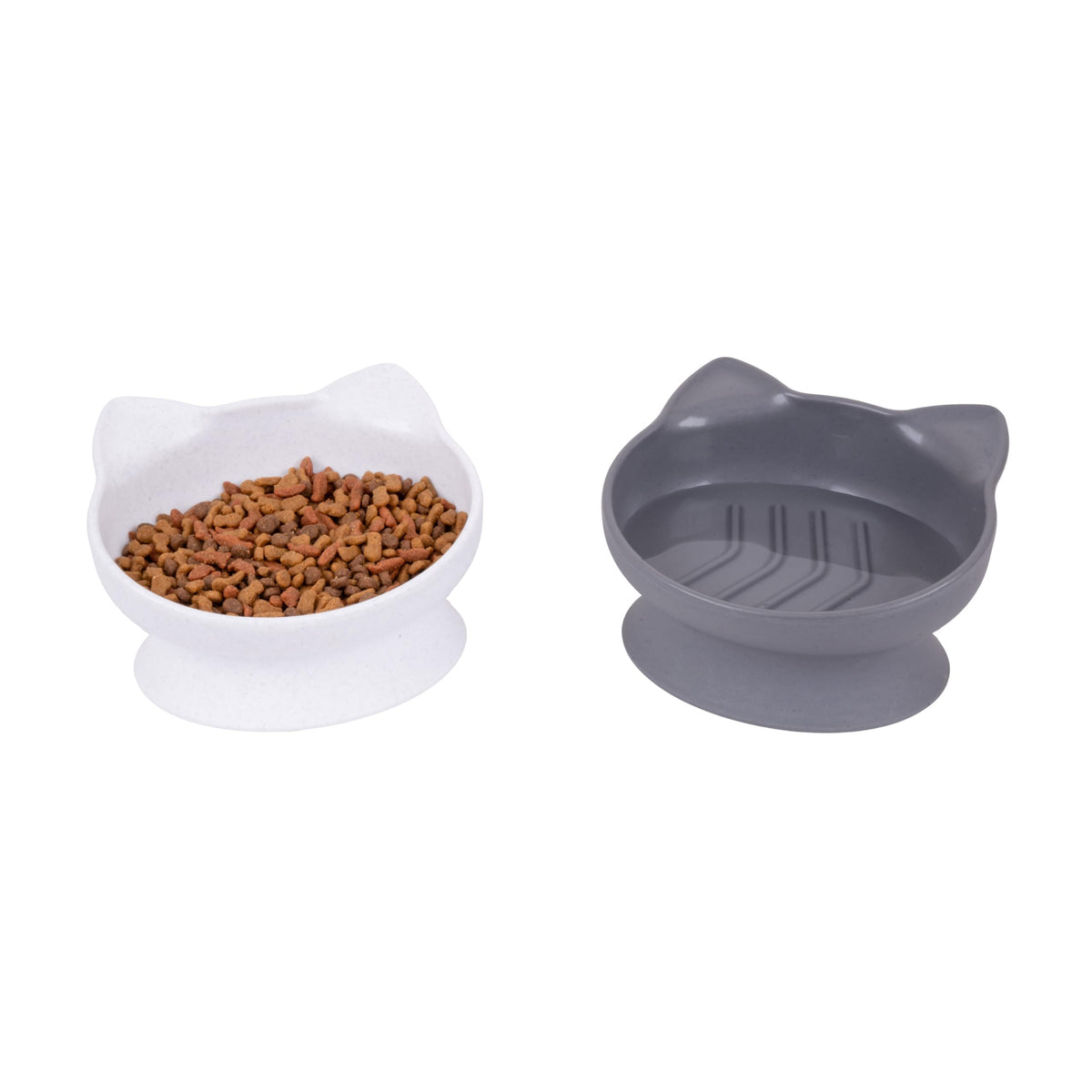 Kitty City Elevated Cat Bowls (Set of 2), Whisker-Friendly Raised Cat Food & Water Dishes, Modern Pedestal Design, Dishwasher Safe, 6.5 oz Each – White & Gray