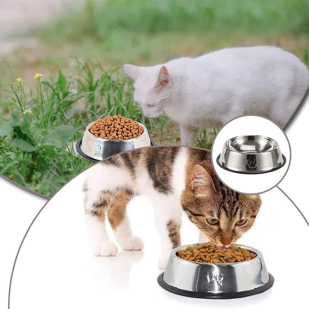 2 Pieces Cat Bowls Stainless Steel Cat Feeding Bowls Non-Slip Cat Food Bowls for Small Pet Cats and Dogs