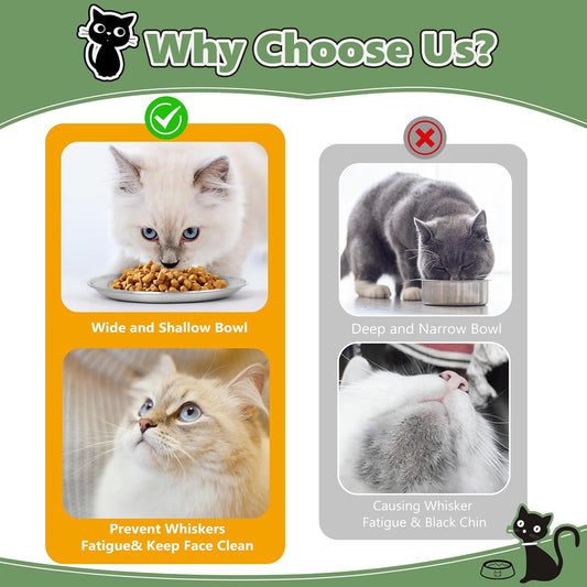 2-Pack Stainless Steel Cat Food Bowls, Whisker-Friendly Plates