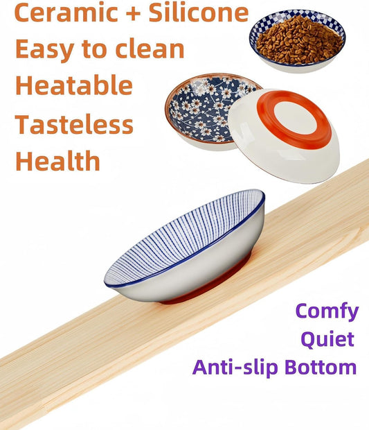 Whisker Fatigue Cat Bowl, Ceramic Cat Food Bowl Non-Slip, 3-Pack, 8oz, Boho