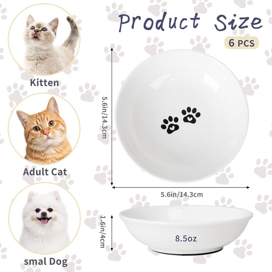 Non-Slip Cat Food Bowls, 6 Pack Whisker-Friendly Ceramic Bowls