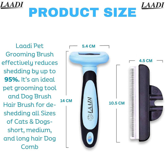 LAADI Deshedding Tool for Dogs and Cats - Reduces Shedding by Up to 95% in Less Than 10 Minutes - Professional Grooming Brush for All Hair Types - Ergonomic Design and Skin Massage Needles - Blue