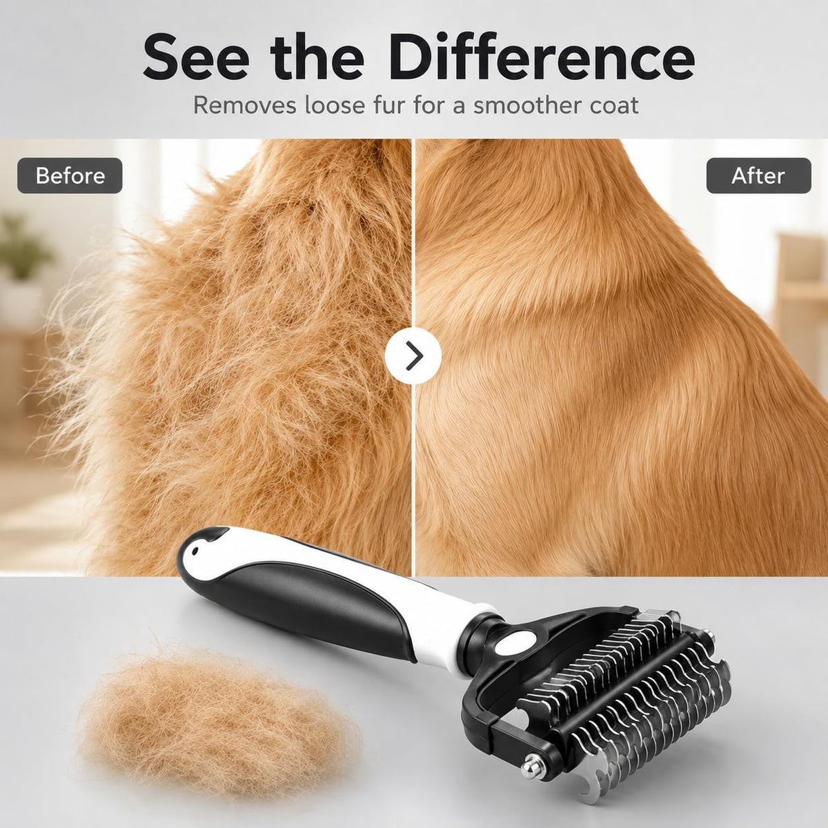 3-in-1 Pet Grooming Brush for Dogs & Cats, Undercoat Rake, Dematting Comb & Deshedding Brush for Long & Short Hair, Heavy Shedding & Matted Fur