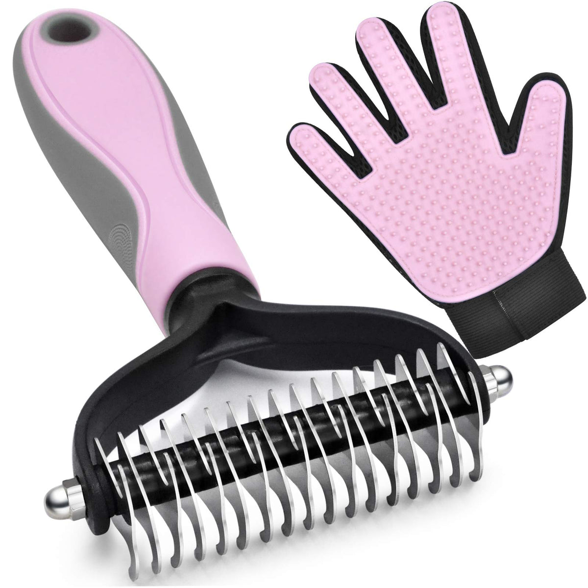 Deshedding Dog Brush - Undercoat Rake for Cats & Dogs - Double Sided Brush for Shedding and Dematting Comb Grooming Tool kit - Nail Clipper & Nail File