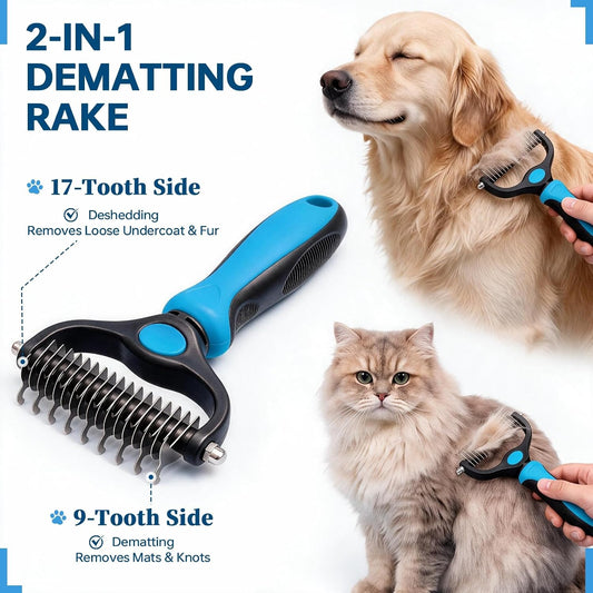 Pet Grooming Comb, Deshedding Dog Brush & Undercoat Rake, Blue