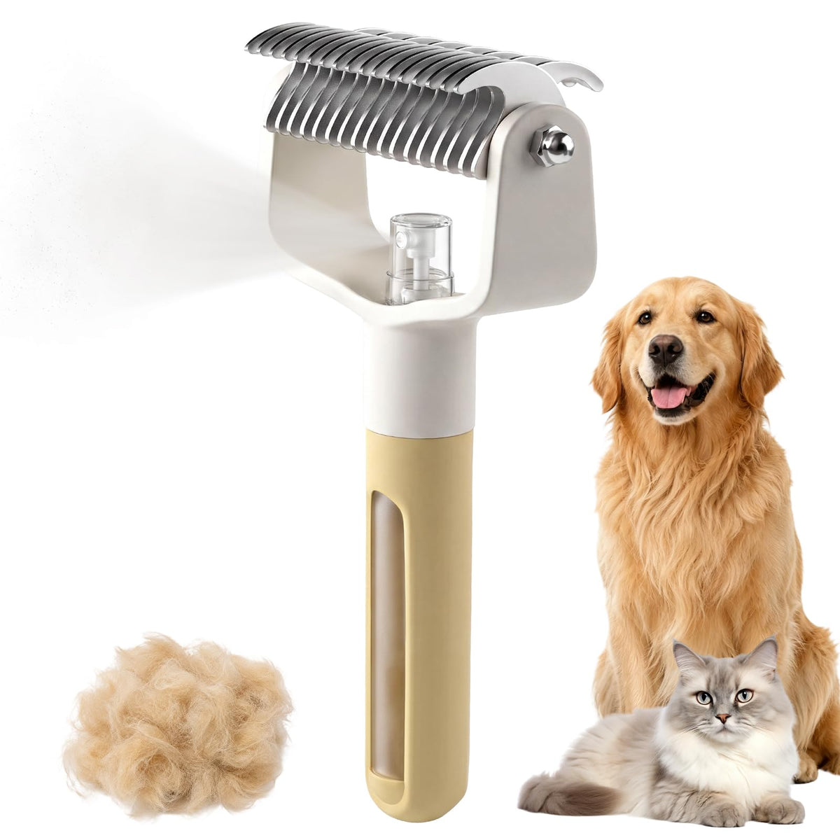 Dual-Sided Pet Grooming Comb,Double Sided Dematting Comb for Dogs & Cats, 2‑in‑1 Professional Pet Grooming Brush Deshedding Dog Brush with Spray Design (1PCS, Pink)
