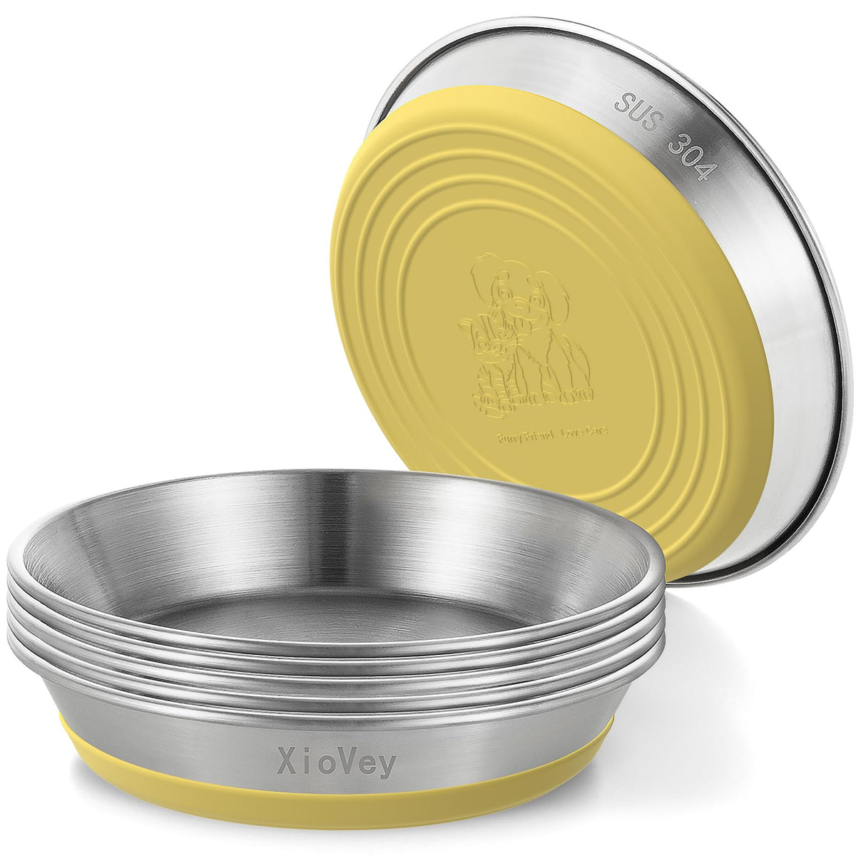 2 Pack Grey 304 Stainless Steel Shallow Whisker Fatigue Cat Bowls