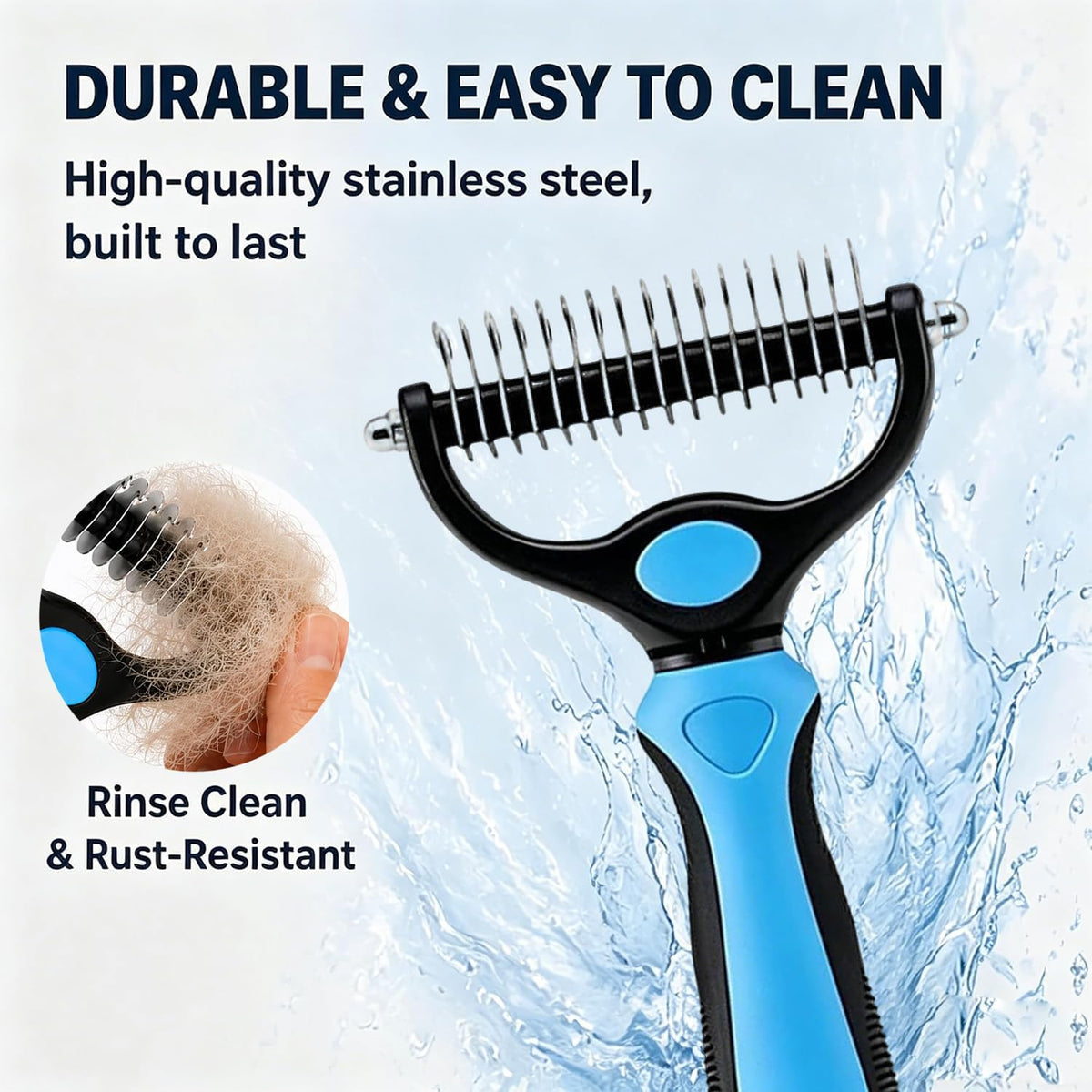 Dematting Comb for Dogs and Cats, Undercoat Pet Brush for Long Hair, Deshedding Brush for Dog Removes Tangles Knots and Loose Fur, 2-In-1 Double Tooth Comb Undercoat Rake Dog Brush