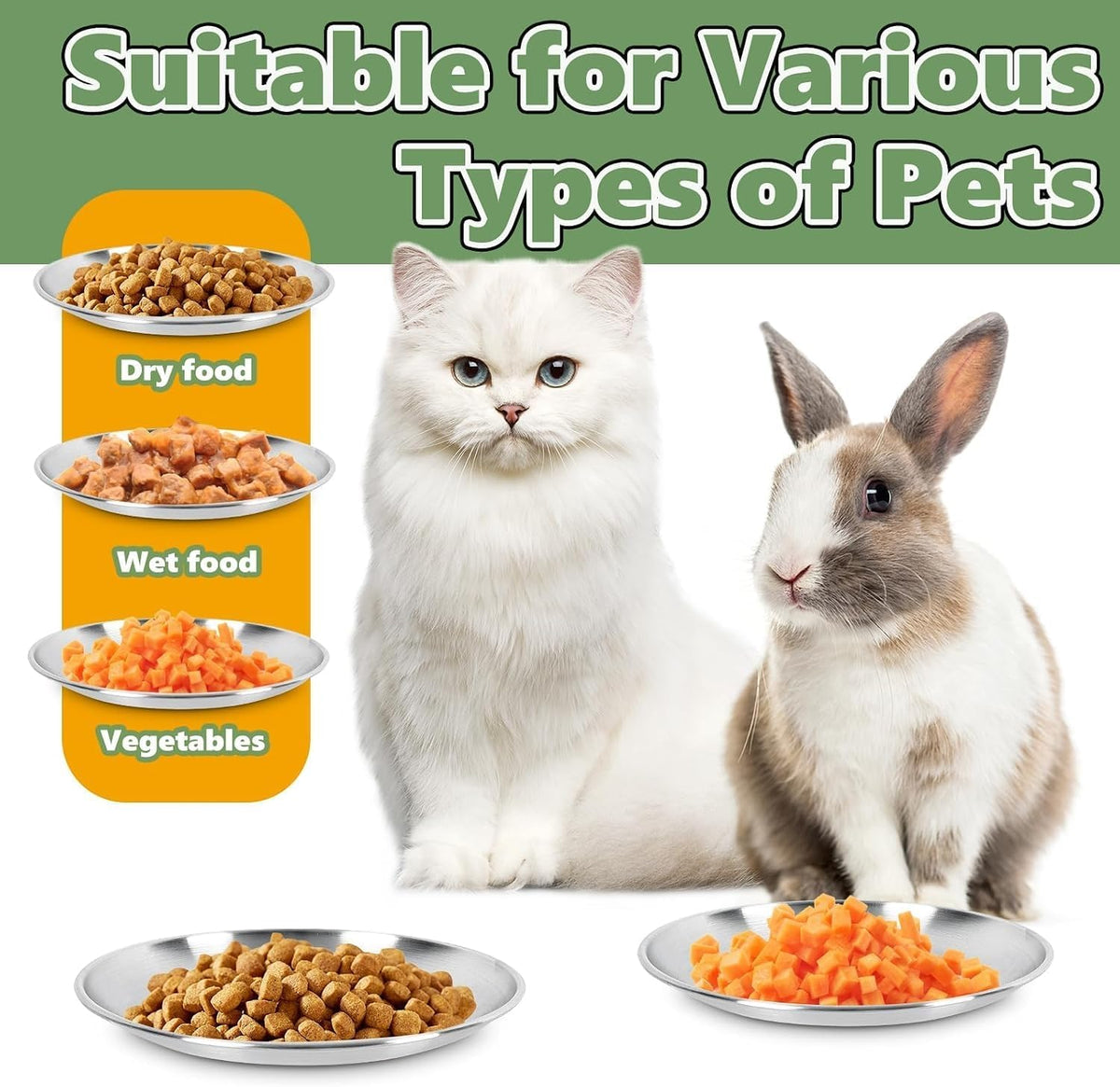 2-Pack Stainless Steel Cat Food Bowls, Whisker-Friendly Plates