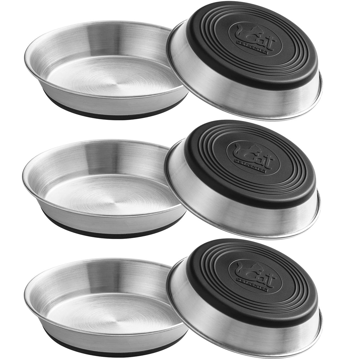 WROSWT Stainless Steel Cat Bowls,Whisker Friendly Shallow Cat Dishes for Food and Water,Non-Slip Silicone Bottom,Heavy Duty,Replacement Kitten Metal Plate for Elevated Stands,2 Pack