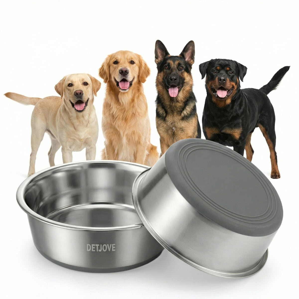 Non-Slip Stainless Steel Dog Cat Bowls, 30.4 oz / 3.75 Cup, 2 Pack