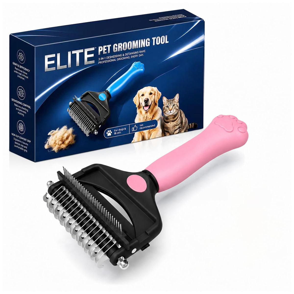 Deshedding Dog Brush,3-in-1 Undercoat Rake for Dogs (Black)