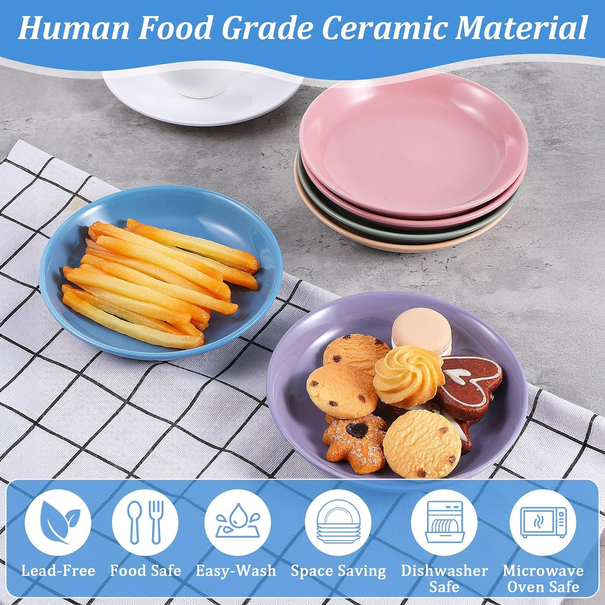 6 Pack Ceramic Cat Food Bowls, Non-Slip Shallow Cat Dishes with Silicone Base, Whisker Friendly Pet Bowls for Indoor Cats, Kittens, and Small Dogs, Multicolor