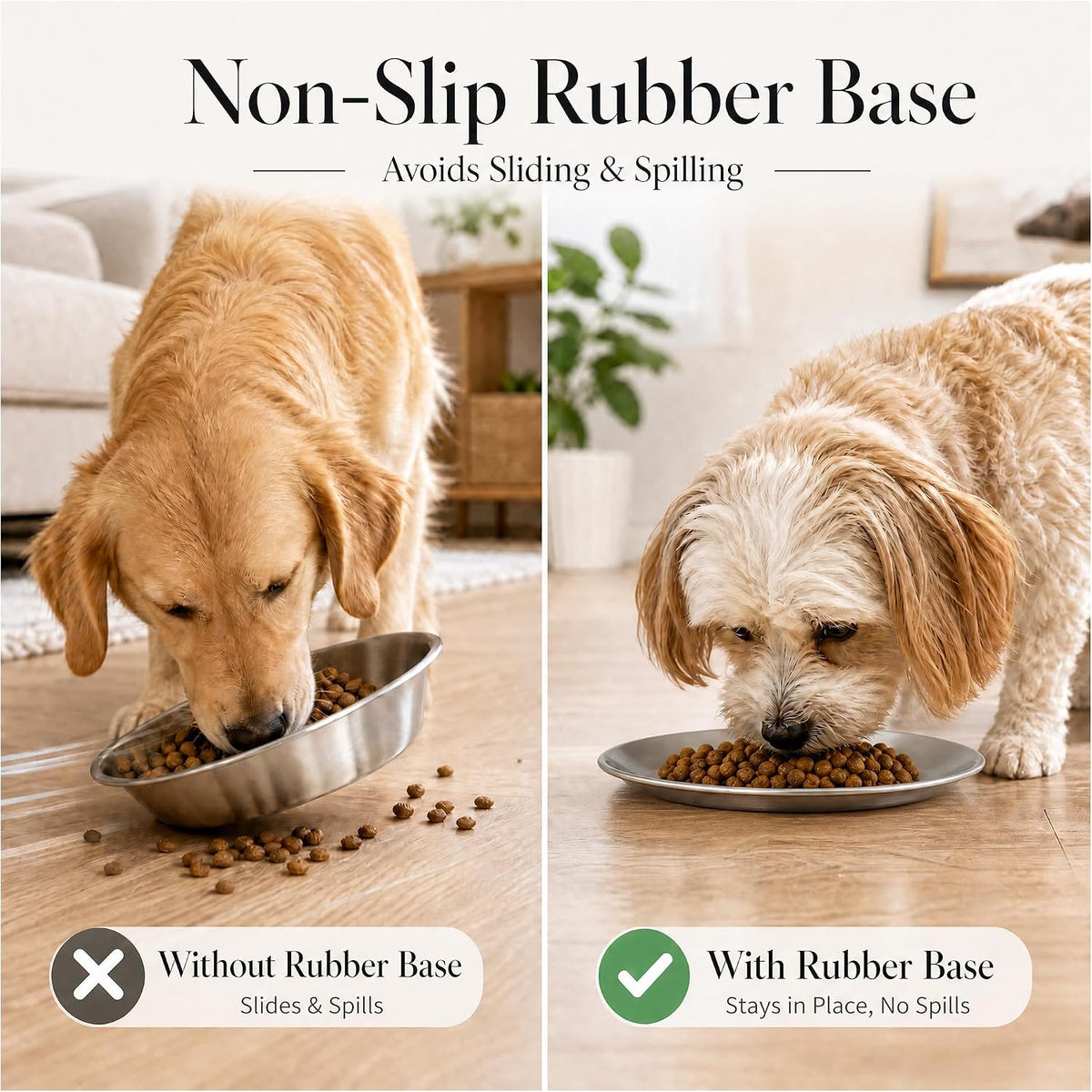 2 Pack Whisker Friendly Stainless Steel Cat Bowls, 6.7 Inch Shallow Wide Non-Slip Silicone Base Cat Feeding Plates, Easy to Clean Tilted Food Water Dishes for Cats Kittens Puppies Indoor Use
