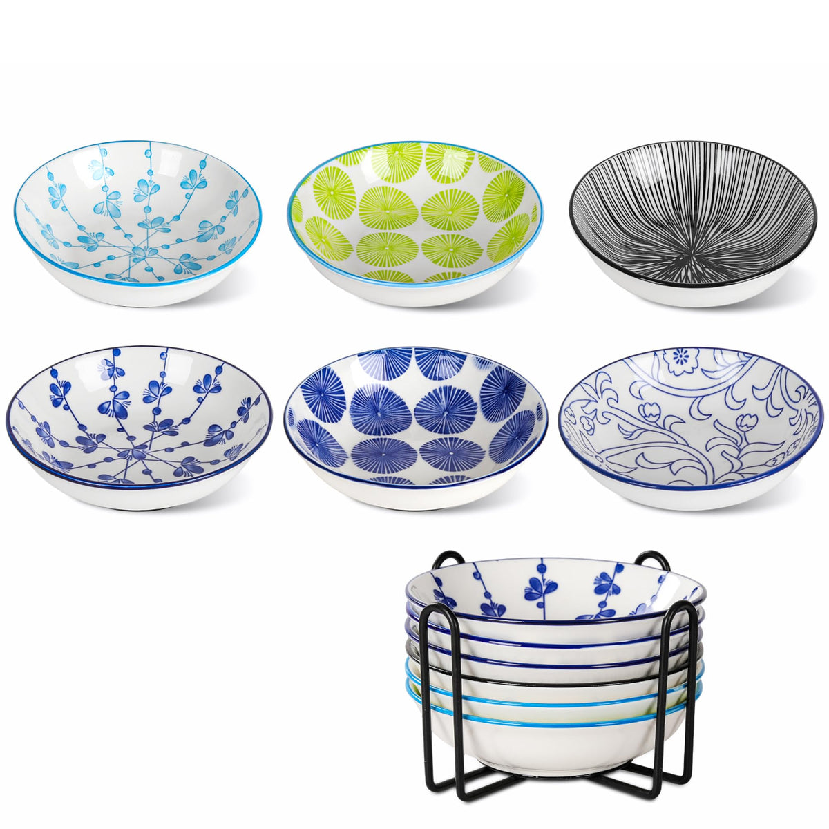 Ceramic Cat Food Bowls, 6 Pack 5.7-in Non-Slip Cat Dishes for Food, Water