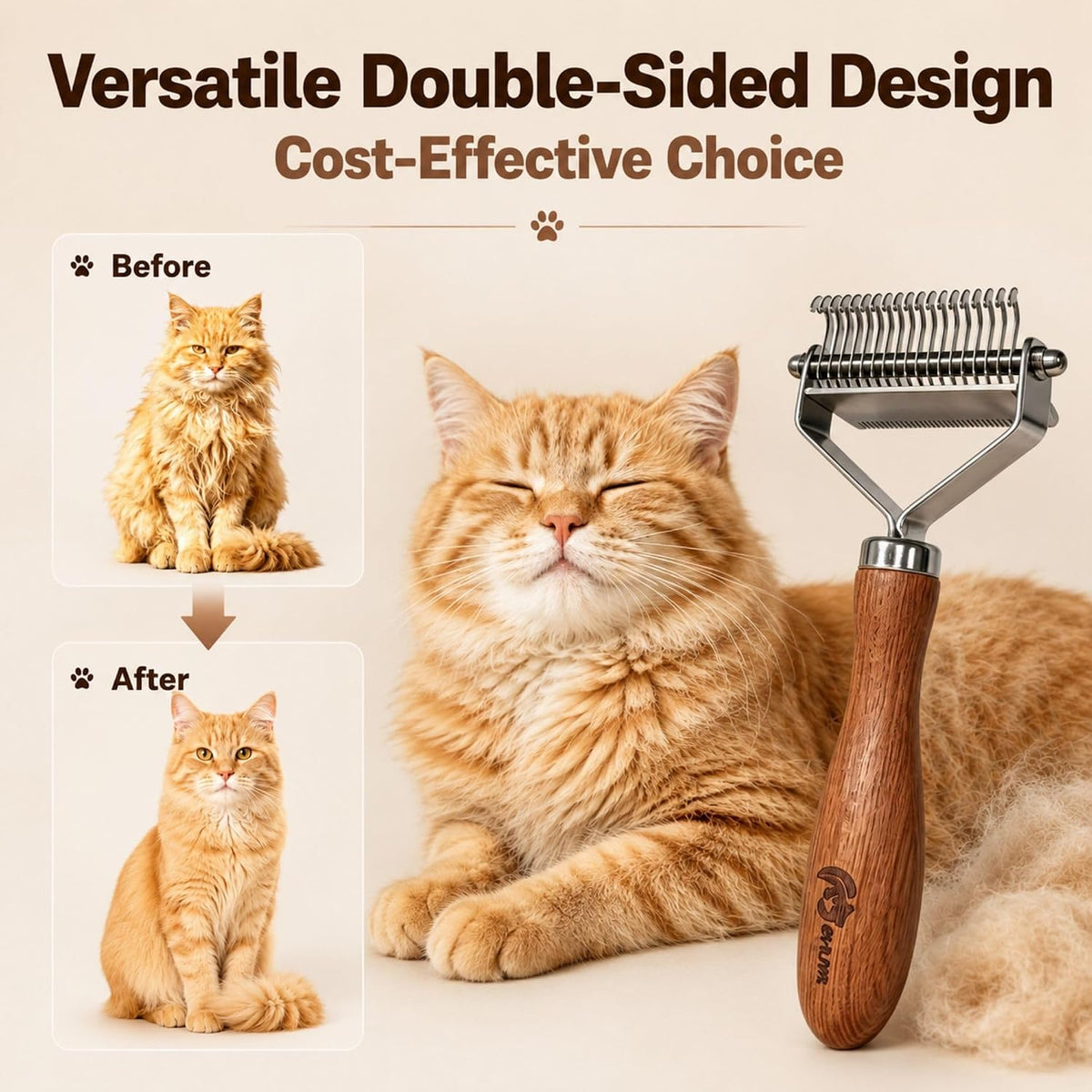 Cat Brush for Long Haired Cats, 2-in-1 Dematting & Deshedding Comb