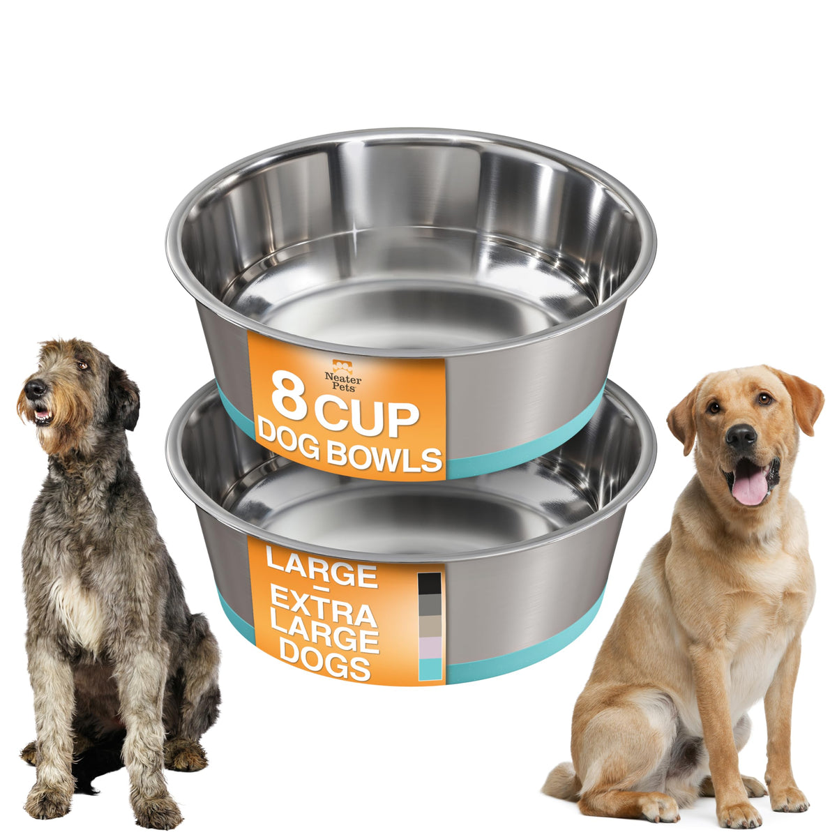 Neater Pet Brands Stainless Steel Dog Bowls with Non-Slip Rubber Bottom – 2 Cup (16 oz), Black - Set of 2 Heavy Duty Metal Dog Bowls, Dishwasher Safe, Food or Water Bowl, Ideal for Small Dogs & Cats