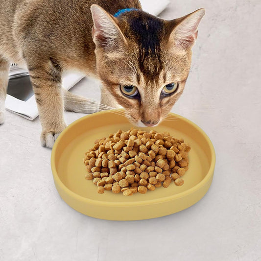 Silicone Cat Dog Bowls, Non Slip Dog Food Cat Feeding Plates, Pet Drinking Bowl for Dry and Wet Food, 10 OZ/330ML Water Bowl for Small Pets 2PCS (Yellow)