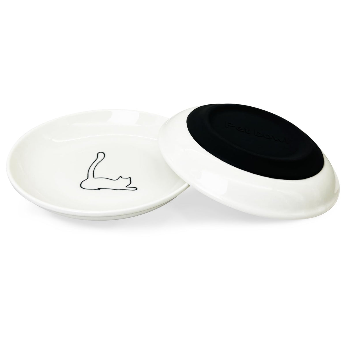 Fhiny 2PCS Cat Food Bowl,6" Ceramic Cat Dishes with Silicone Bottom Shallow Whisker Fatigue Kitten Plates Set for Indoor Cats Non-Slip Wide Kitten Pet Whisker Friendly Bowl for Wet Food Water (Cat)
