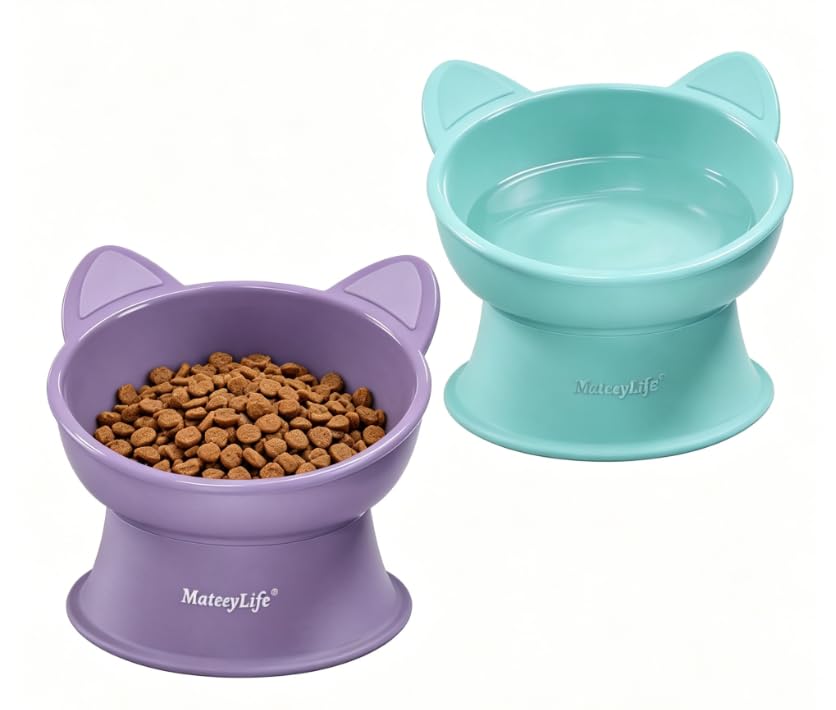 MateeyLife 2 Pack Elevated Cat Food Bowls for Indoor Cats & Kittens