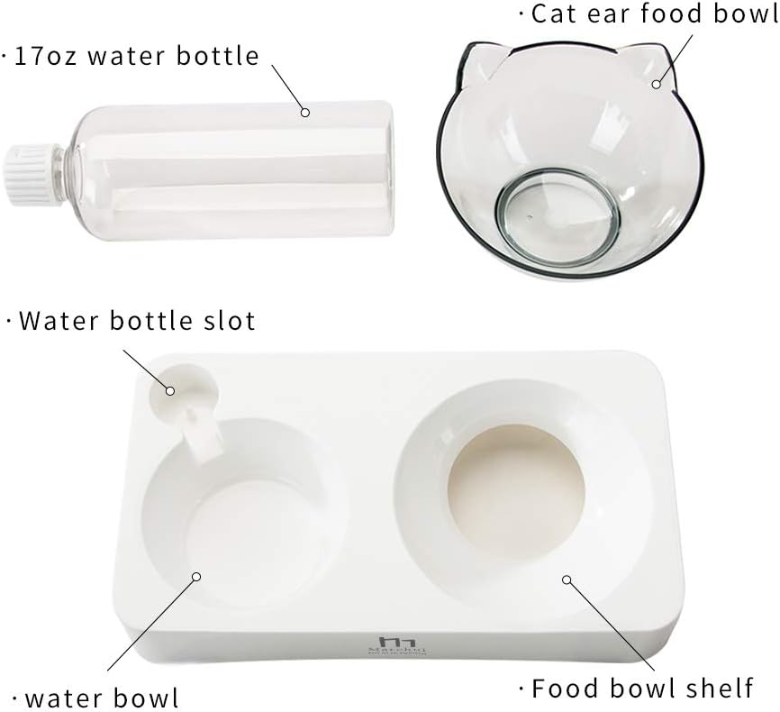 Marchul Double Elevated Dog Cat Bowl, Pets Water and Food Bowl Set, 15° Raised Tilted Dishes Indoor for Kitten, Puppies, Small or Medium Size Dogs Cats