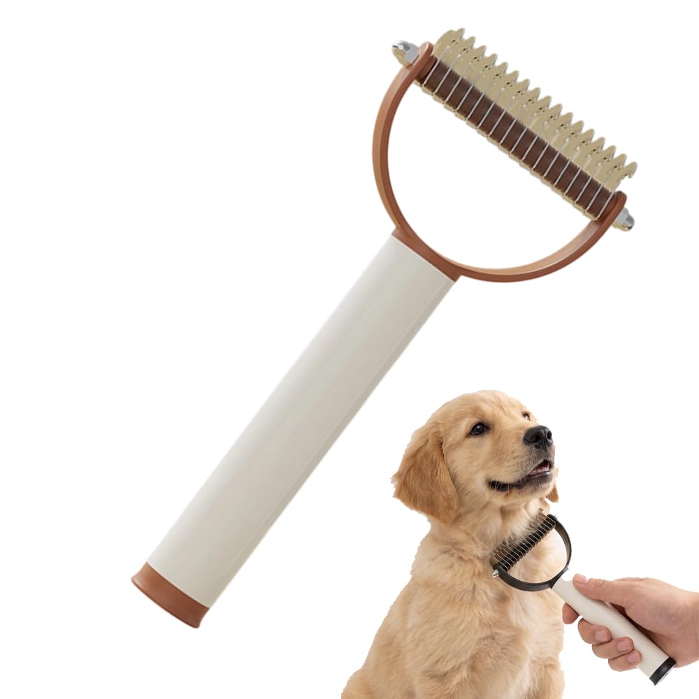 Double Sided Dematting Comb for Cats & Dogs, Undercoat Rake, Safe Deshedding Grooming Tool, Gentle Matt Remover Detangler for Long Thick Haired Pets, Ergonomic Pet Grooming Brush (Black)