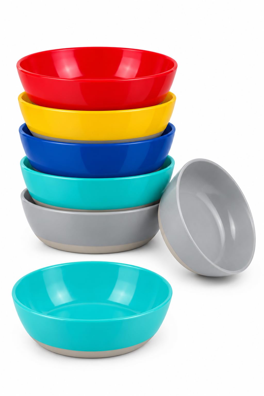 4 Pack Non-Slip Plastic Cat Bowls for Indoor Cats, Food & Water Dishes for Kittens, Puppies & Small Pets, Anti-Skid Rubber Base, Gray & Blue, Easy to Clean (Grey and Blue)