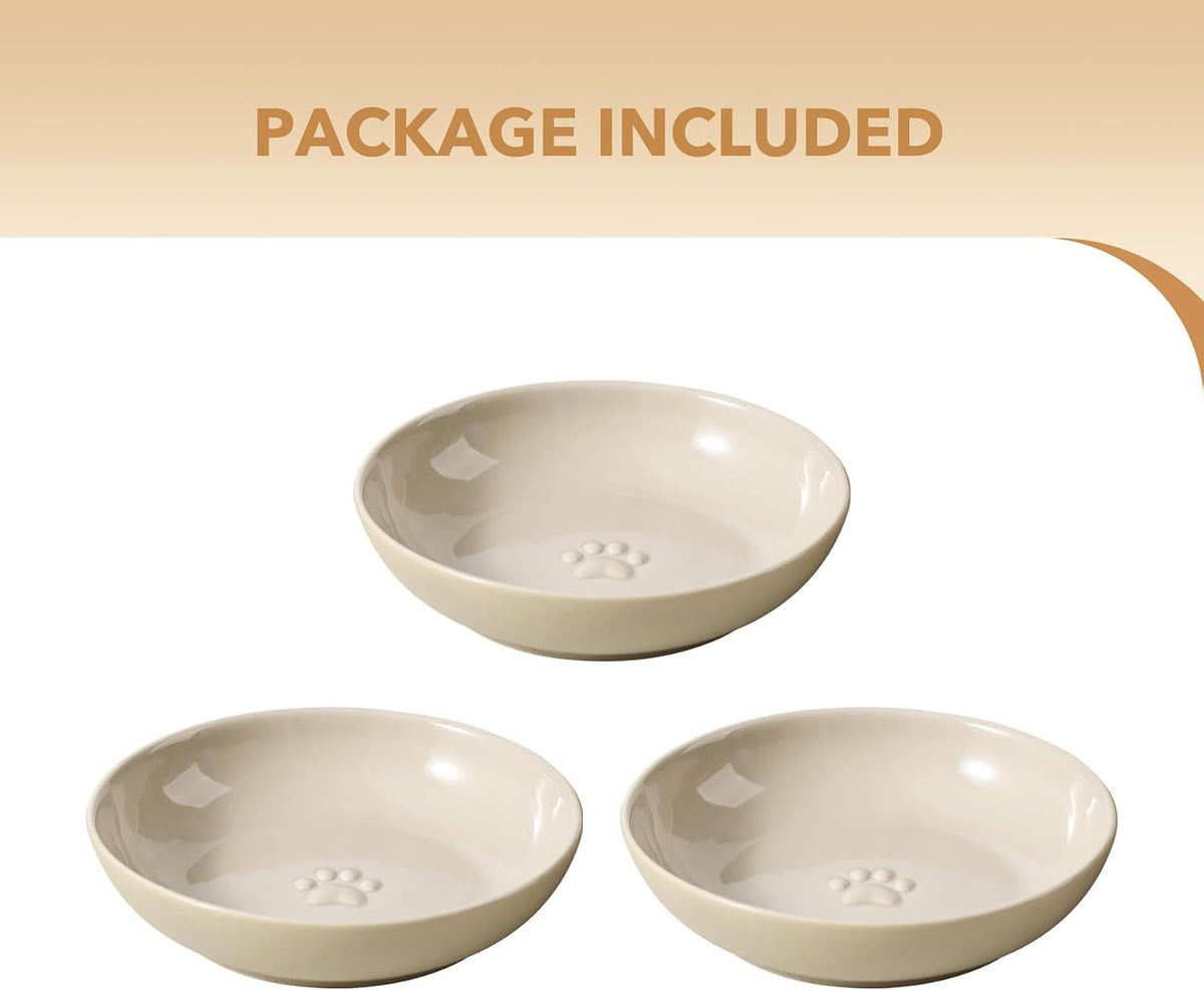 Havniva Ceramic Cat Bowls, Shallow Cat Dishes, Cat Food Plate Set of 3