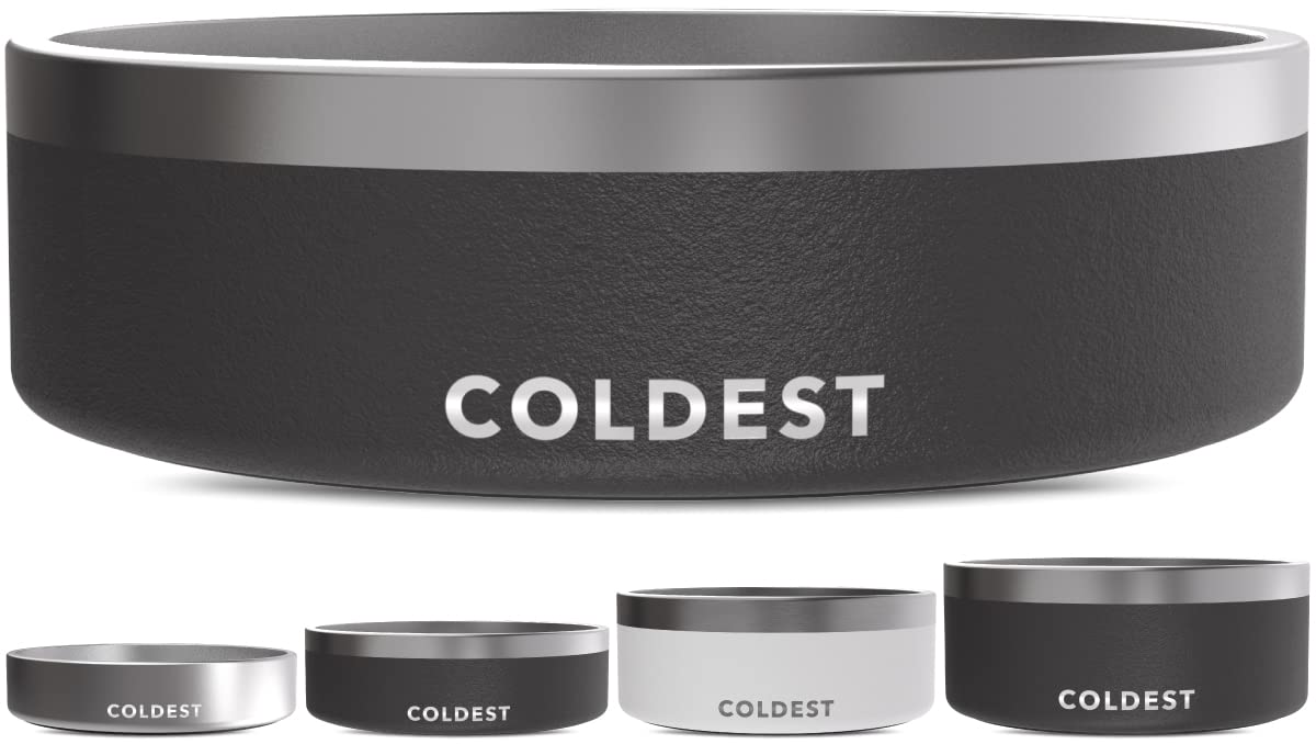 Coldest Dog Bowl - Anti Rust Metal, Non Slip, 3 Layers Insulated Stainless Steel Dog Bowls - Spill Proof & Heavy Duty - Water Bowl for Dogs, Cats & Pets, Dish Washer Safe (21 oz, Stealth Black)