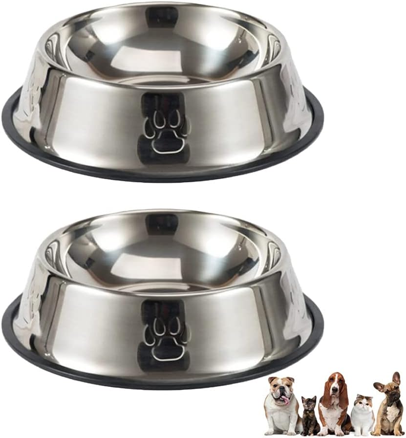 2 Pieces Cat Bowls Stainless Steel Cat Feeding Bowls Non-Slip Cat Food Bowls for Small Pet Cats and Dogs