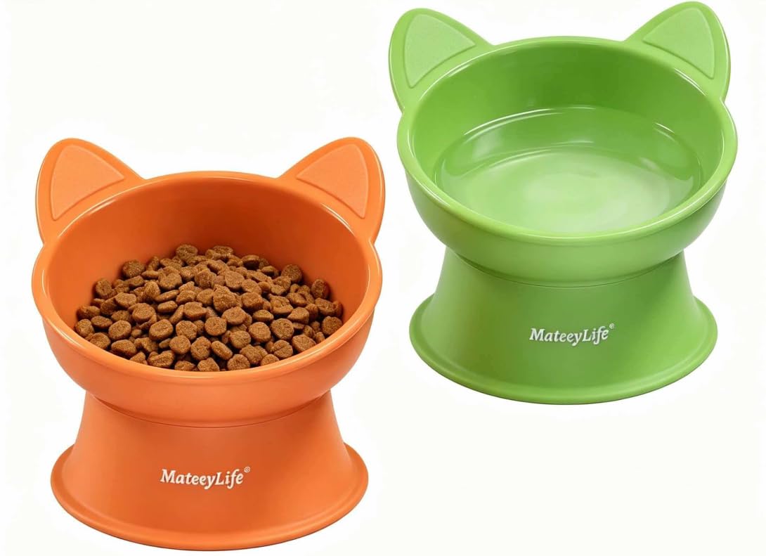MateeyLife 2 Pack Elevated Cat Food Bowls for Indoor Cats & Kittens