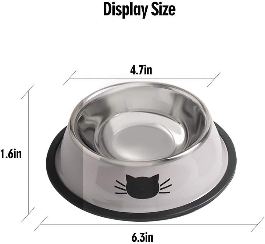 Cat Bowls for Food and Water,2PCS Rapsrk Non-Slip Stainless Steel 8 Oz Pet Bowl with Removable Rubber Base Dog Bowl,Stackable Cat Puppy Dishes Bowls with Cute Cats Painted