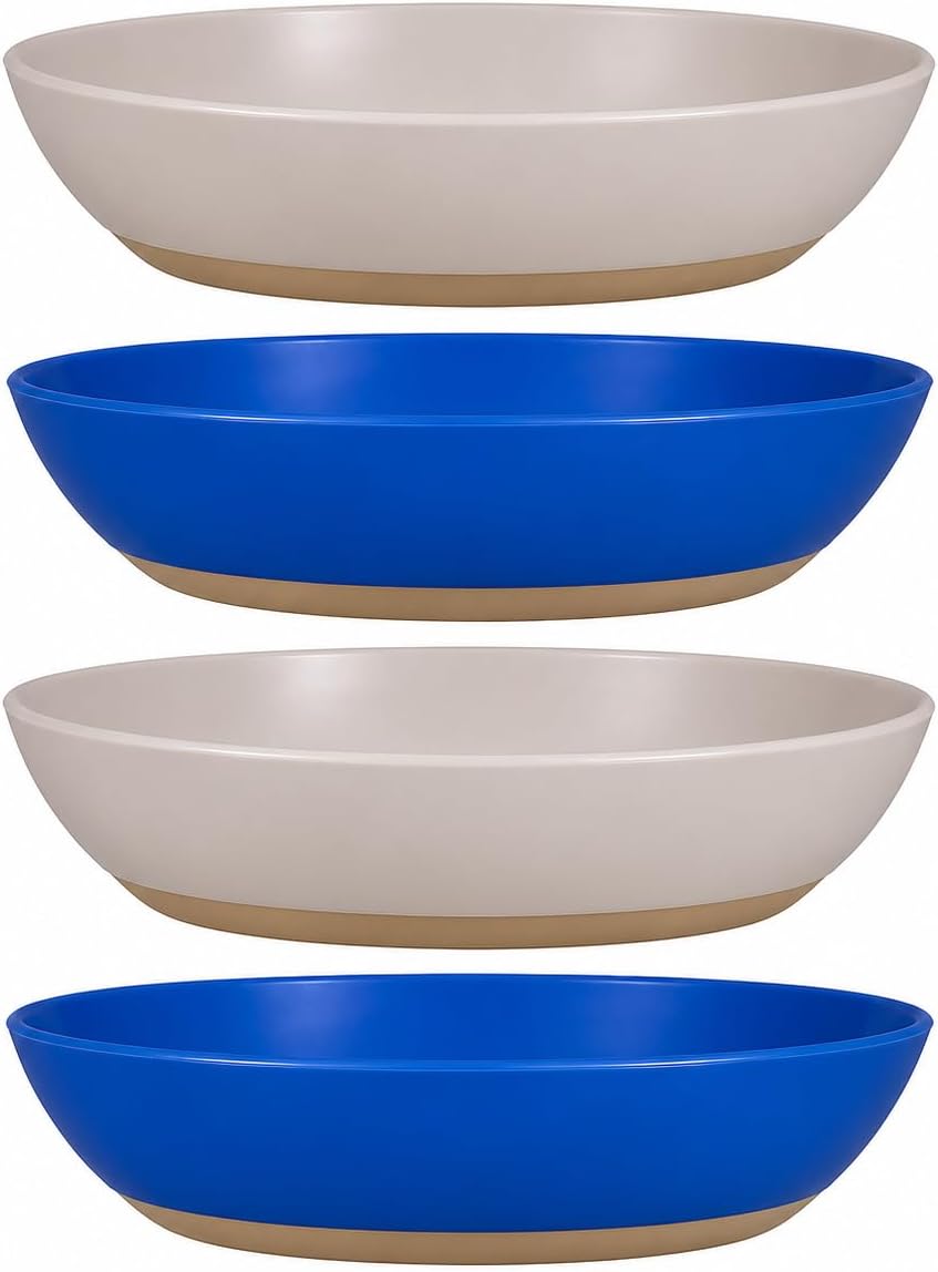 4 Pack Non-Slip Plastic Cat Bowls for Indoor Cats, Food & Water Dishes for Kittens, Puppies & Small Pets, Anti-Skid Rubber Base, Gray & Blue, Easy to Clean (Grey and Blue)