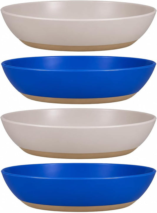 4 Pack Non-Slip Plastic Cat Bowls for Indoor Cats, Food & Water Dishes for Kittens, Puppies & Small Pets, Anti-Skid Rubber Base, Gray & Blue, Easy to Clean (Grey and Blue)