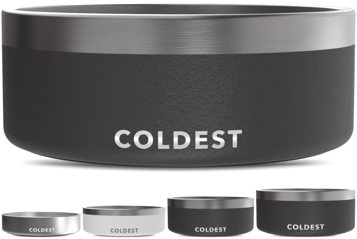 Coldest Dog Bowl - Anti Rust Metal, Non Slip, 3 Layers Insulated Stainless Steel Dog Bowls - Spill Proof & Heavy Duty - Water Bowl for Dogs, Cats & Pets, Dish Washer Safe (21 oz, Stealth Black)