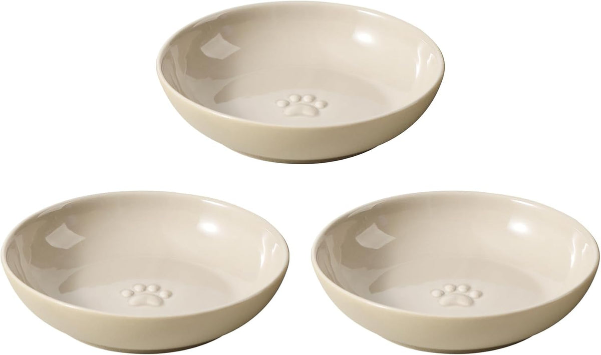 Havniva Ceramic Cat Bowls, Shallow Cat Dishes, Cat Food Plate Set of 3