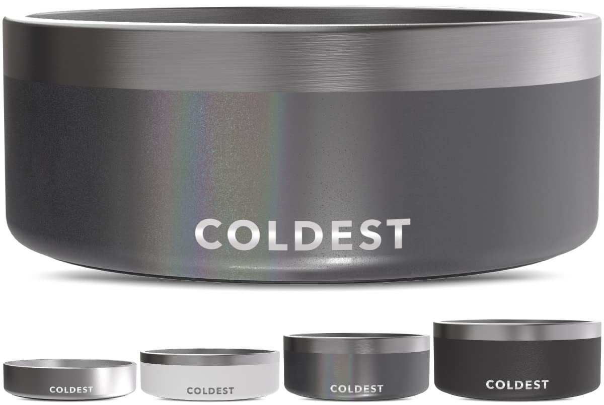 Coldest Dog Bowl - Anti Rust Metal, Non Slip, 3 Layers Insulated Stainless Steel Dog Bowls - Spill Proof & Heavy Duty - Water Bowl for Dogs, Cats & Pets, Dish Washer Safe (21 oz, Stealth Black)