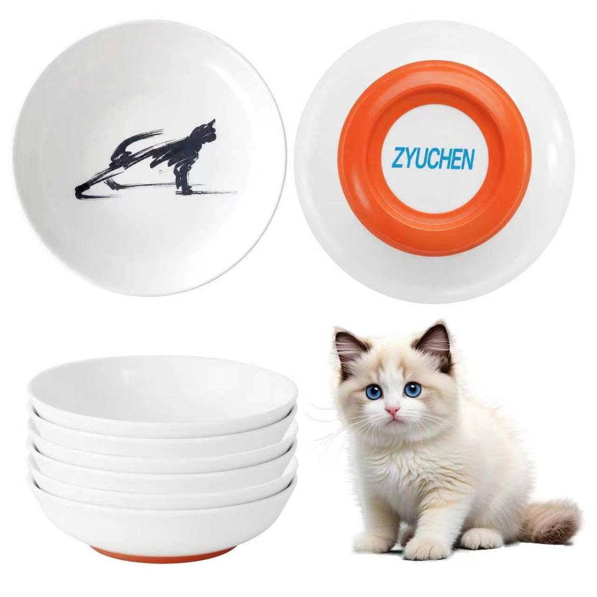 Ceramic Cat Bowls Whisker Friendly, Whisker Fatigue Cat Bowl Shallow & Wide