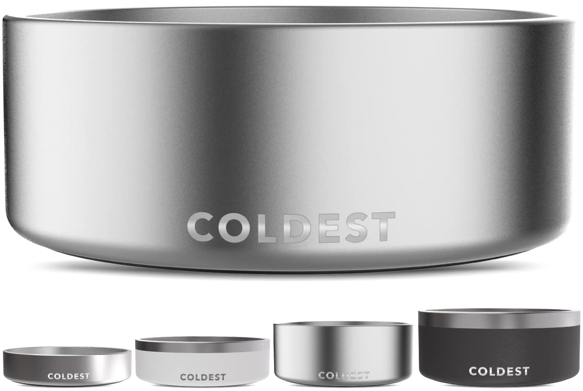 Coldest Dog Bowl - Anti Rust Metal, Non Slip, 3 Layers Insulated Stainless Steel Dog Bowls - Spill Proof & Heavy Duty - Water Bowl for Dogs, Cats & Pets, Dish Washer Safe (21 oz, Stealth Black)