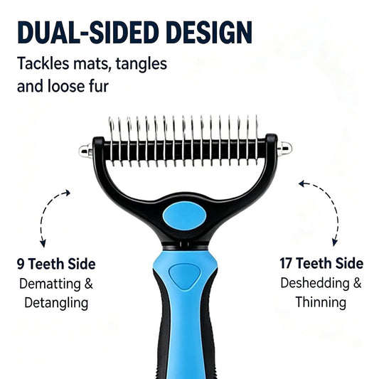 Dematting Comb for Dogs and Cats, Undercoat Pet Brush for Long Hair, Deshedding Brush for Dog Removes Tangles Knots and Loose Fur, 2-In-1 Double Tooth Comb Undercoat Rake Dog Brush