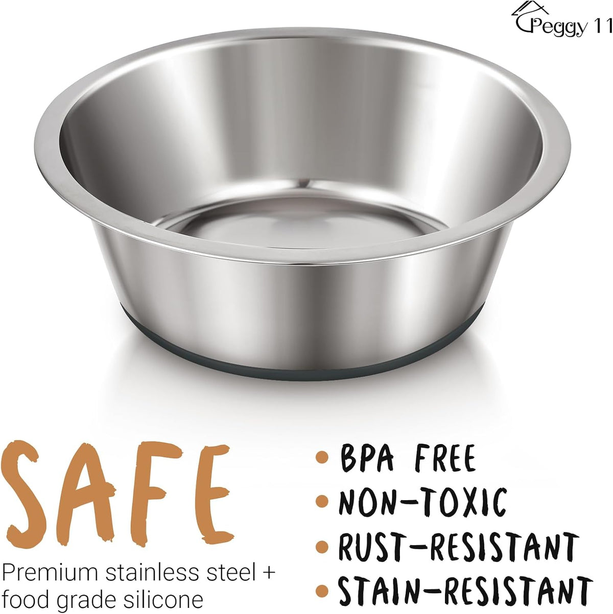 PEGGY11 Deep Stainless Steel Dog Bowls, 2 US Cup Each, 2-Pack