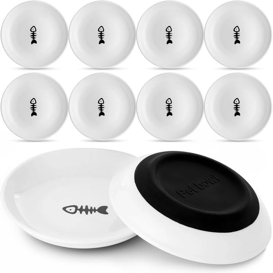 Ceramic Cat Bowls - 10 Pack, No Whisker Fatigue Wide Shallow Cat Dishes with Non-Slip Silicone Bottom, Pet Food & Water Plates, 15cm Diameter